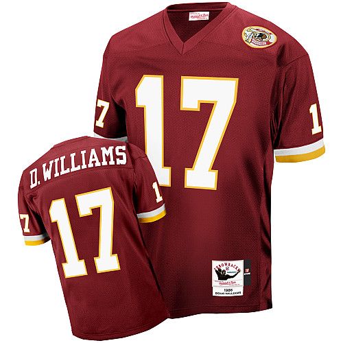 Men's Authentic Doug Williams 50th Patch Mitchell and Ness Jersey Burgundy Red Home - #17 Throwback NFL Washington Redskins